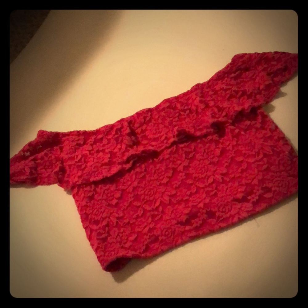 Large Ambiance Pink Lace Crop Top!
